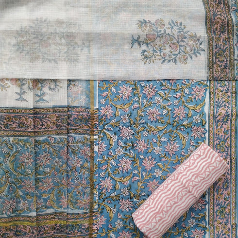 Floral Jaal Print Cotton Suit Set with Kota Doria Dupatta (3CKD34)